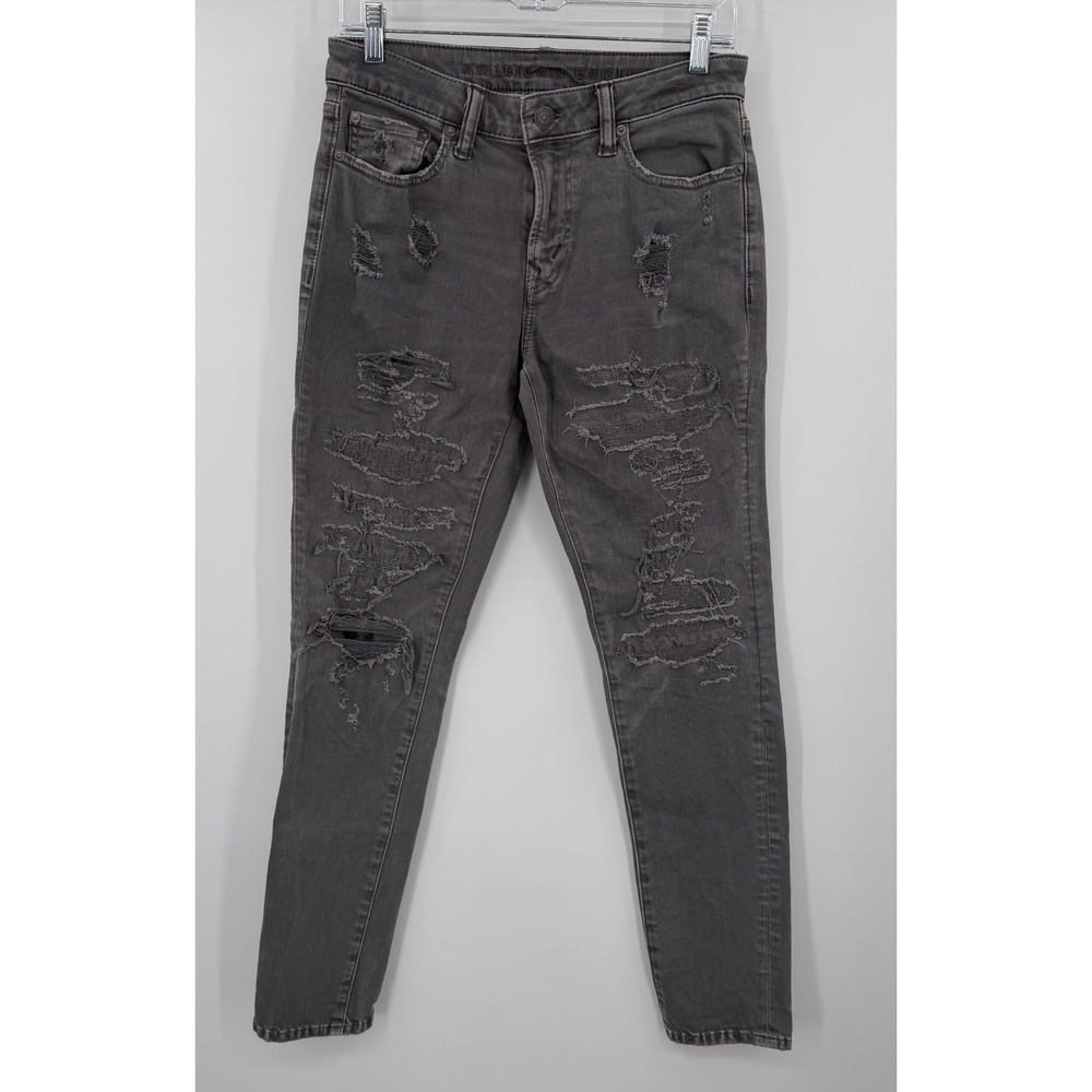 American Eagle Airflex+ Skinny Distressed Gray Jeans Mens 29x32 Ripped Denim